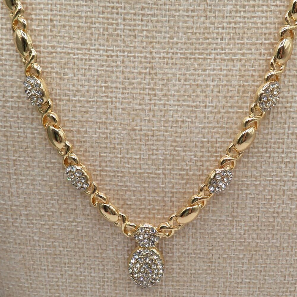 Gold Tone Rhinestone Necklace and Bracelet Set - Picture 5 of 14